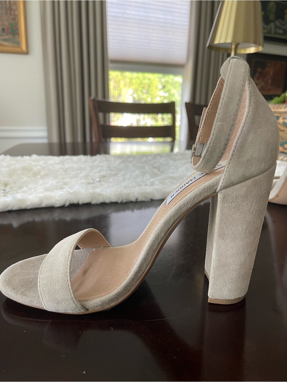 Steve Madden Taupe Suede Block Heel Sandals Size 7 - Picture 8 of 10
